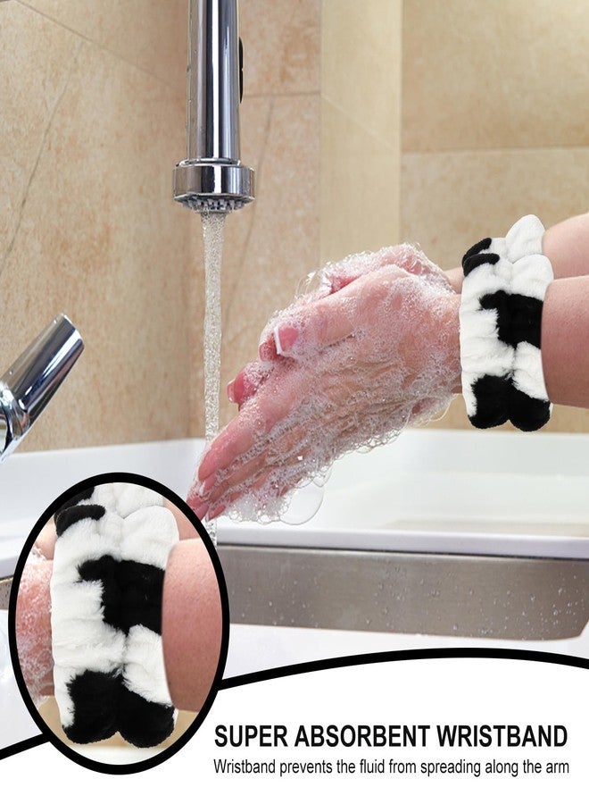 CAVETEE 3 Piece Hairband and Wristband Set, Black&white Cow Horn, Spa Cosmetic Elastic Makeup Headband and Wristband for Women Girl Wash Face Skincare Makeup Shower Spa Headband - Image 5